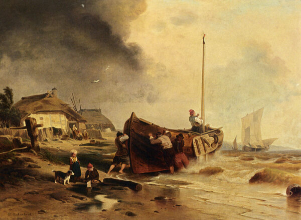 A Fishing Boat On The Beach by Andreas Achenbach, hand-painted oil painting reproduction