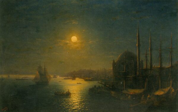 A Moonlit View of the Bosphorus by Ivan Aivazovsky, hand-painted oil painting reproduction