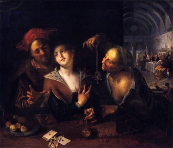 A Procuress with a Couple by Hans von Aachen, hand-painted oil painting reproduction