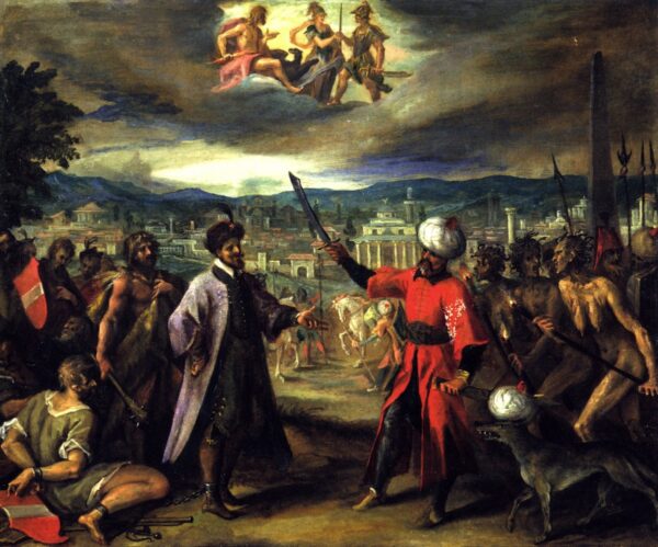 Allegory on the Declaration of the War of Constantinople by Hans von Aachen, hand-painted oil reproduction