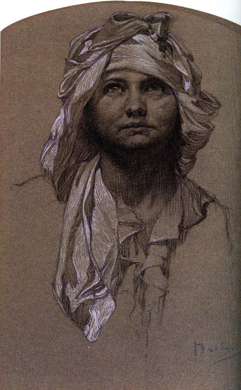 Head of a Girl by Alphonse Mucha, hand-painted oil reproduction