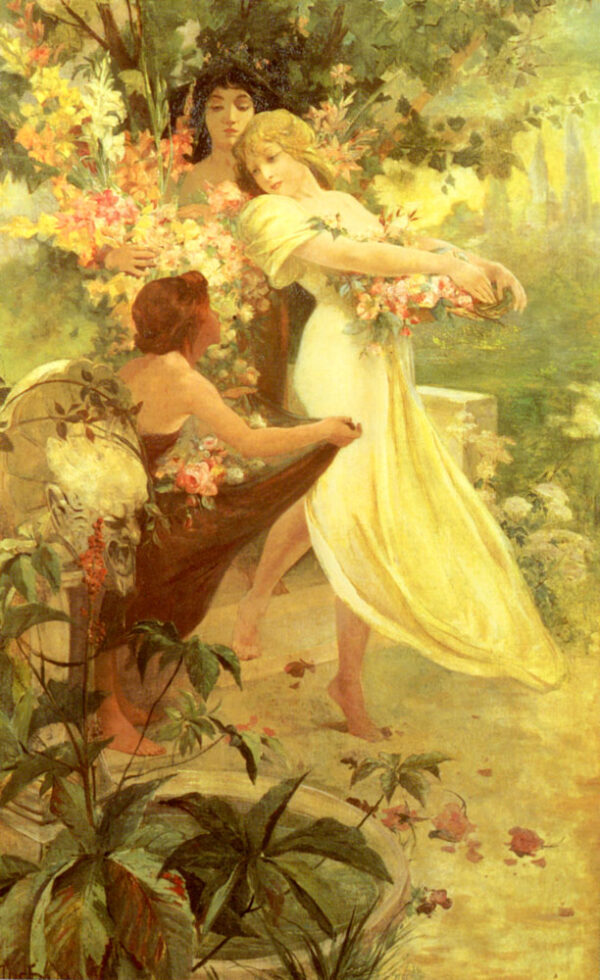 Spirit Of Spring by Alphonse Mucha, hand-painted oil painting reproduction