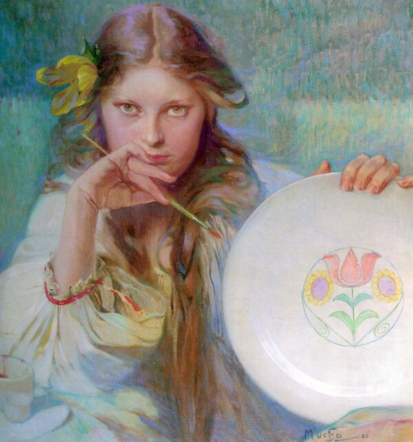The Artist by Alphonse Mucha, hand-painted oil painting reproduction