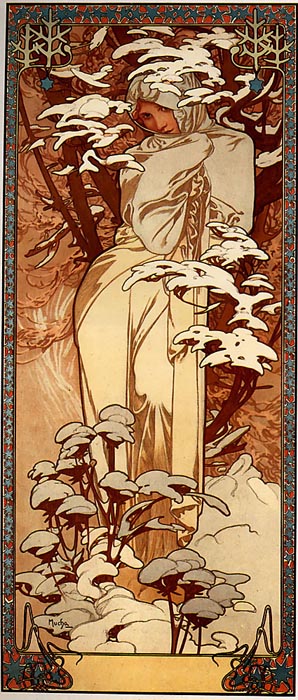 Winter by Alphonse Mucha, hand-painted oil reproduction