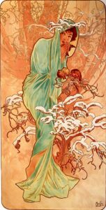 Winter Night by Alphonse Mucha, hand-painted oil painting reproduction