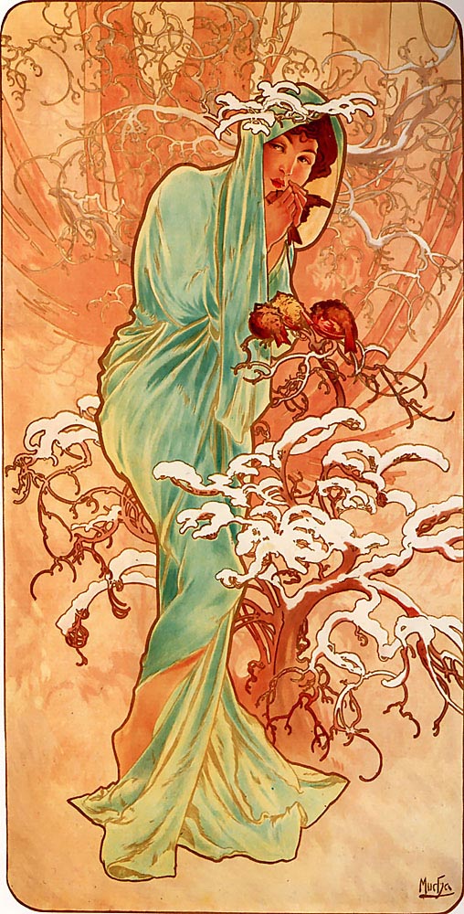 Winter Night by Alphonse Mucha, hand-painted oil reproduction