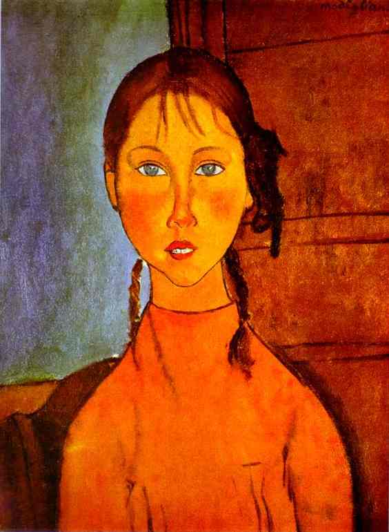 Girl with Braids by Amedeo Modigliani, hand-painted oil reproduction