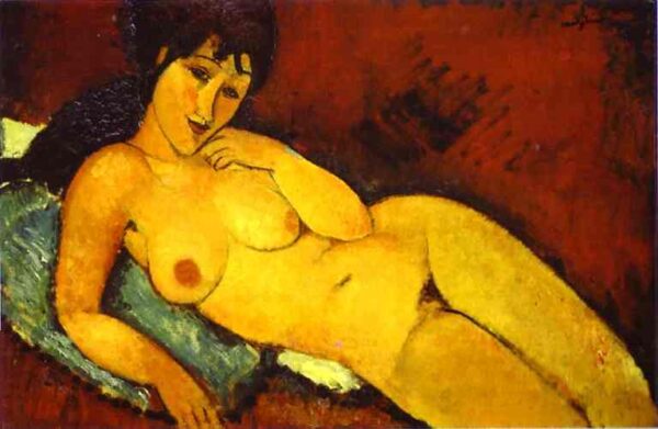 Nude girl on a Blue Cushion by Amedeo Modigliani, hand-painted oil painting reproduction