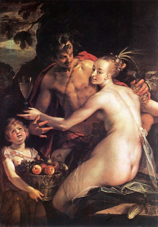 Bacchus-Ceres-and-Cupid by Hans von Aachen, hand-painted oil painting reproduction