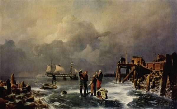 Bank of the Frozen Over Sea (Winter Landscape) by Andreas Achenbach, hand-painted oil painting reproduction
