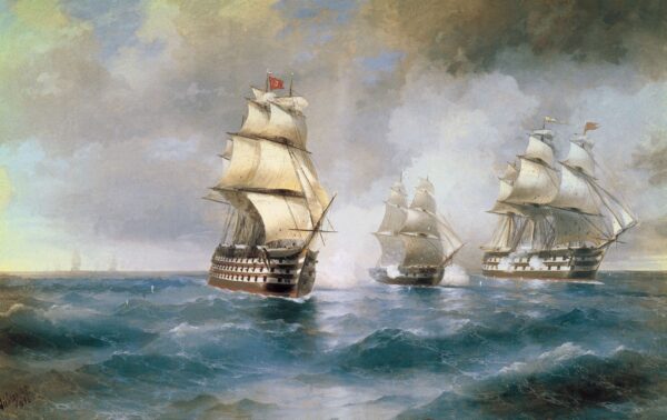 Brig Mercury Attacked by Two Turkish Ships by Ivan Aivazovsky, hand-painted oil painting reproduction