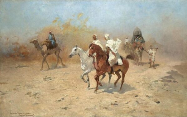 Caravan of Camels in the Desert by Tadeusz Ajdukiewicz, hand-painted oil painting reproduction