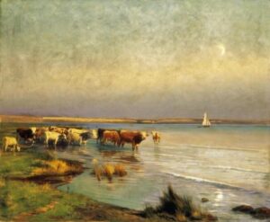 Cows by the Lake Balaton by Gyula Aggházy, hand-painted oil painting reproduction