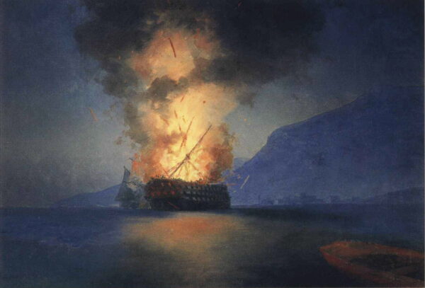 Exploding Ship by Ivan Aivazovsky, hand-painted oil painting reproduction