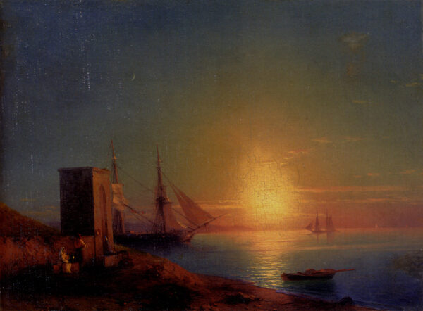 Figures in a Coastal Landscape at Sunset by Ivan Aivazovsky, hand-painted oil painting reproduction