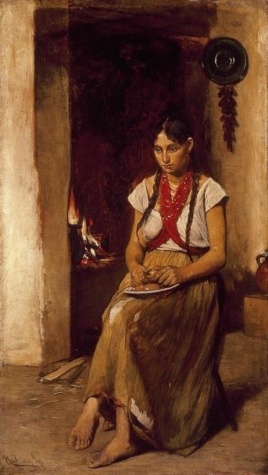 Girl in front of a Stove by Gyula Aggházy, hand-painted oil reproduction