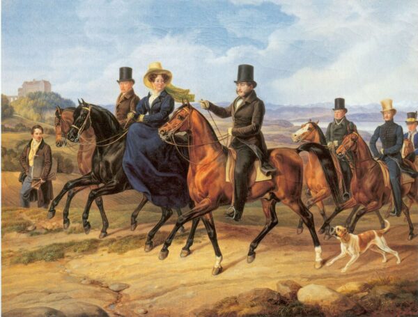 Cavalcade before Schloss Heiligenberg by Albrecht Adam, hand-painted oil painting reproduction