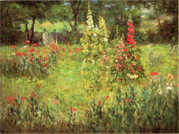Hollyhocks-and-Poppies-The-Hermitage-1901 by John Ottis Adams, hand-painted oil painting reproduction