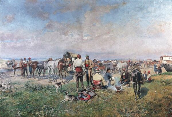 Horse Market on the Prairie by Tadeusz Ajdukiewicz, hand-painted oil painting reproduction