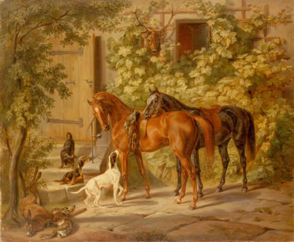 Horses at the Porch by Albrecht Adam, hand-painted oil painting reproduction