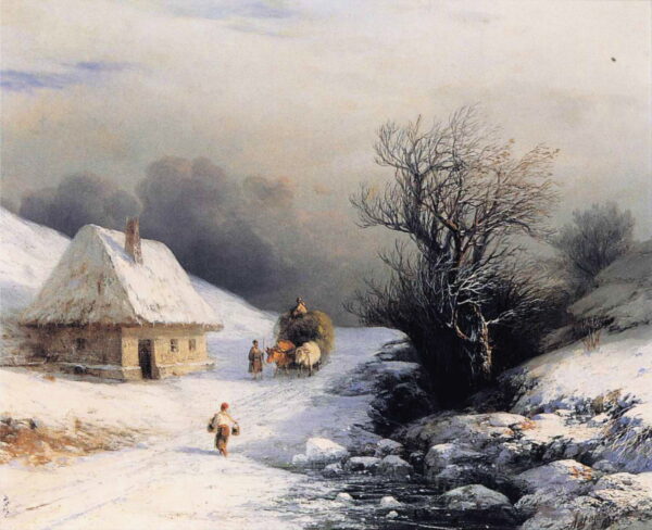 Little Russian Ox Cart in Winter by Ivan Aivazovsky, hand-painted oil painting reproduction