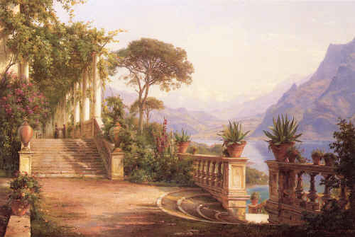 Lodge on Lake Como by Carl Frederik Aagaard, hand-painted oil reproduction