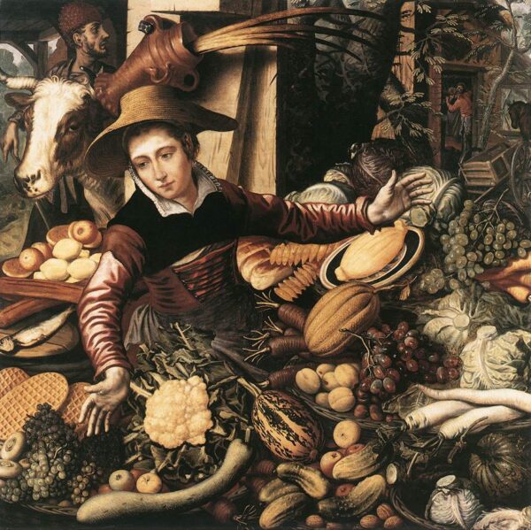 Market Woman with Vegetable Stall 1567 by Pieter Aertsen, hand-painted oil painting reproduction