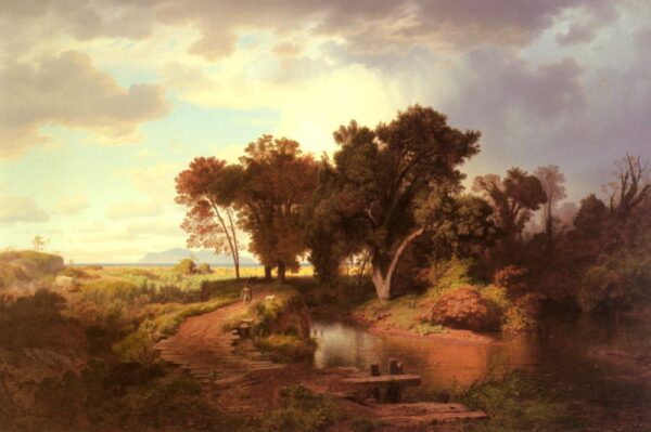 Morning In The Potinian Marches by Andreas Achenbach, hand-painted oil painting reproduction