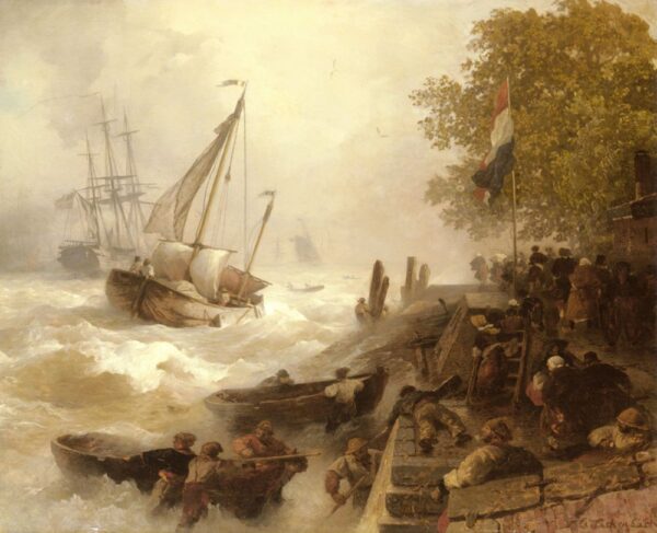 Return To Harbour In Rough Seas by Andreas Achenbach, hand-painted oil painting reproduction