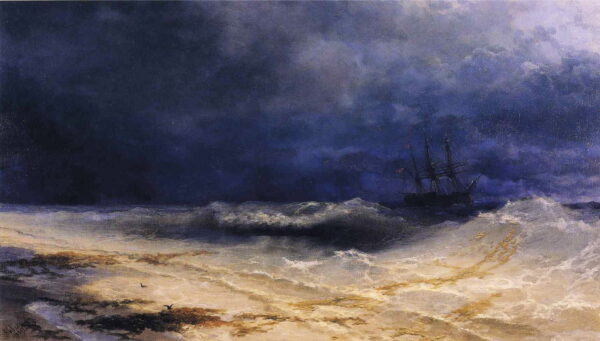 Ship in a Stormy Sea off the Coast by Ivan Aivazovsky, hand-painted oil painting reproduction