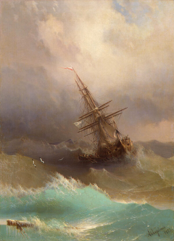Ship in the Stormy Sea by Ivan Aivazovsky, hand-painted oil painting reproduction