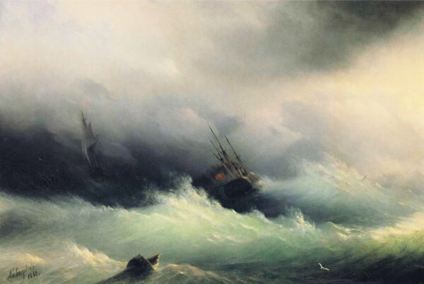 Ships in a Storm by Ivan Aivazovsky, hand-painted oil painting reproduction