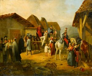 Soldiers Resting in a Village by Albrecht Adam, hand-painted oil painting reproduction