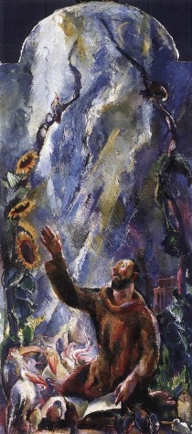 St Francis Preaching to the Birds by Vilmos Aba-Novák, hand-painted oil reproduction