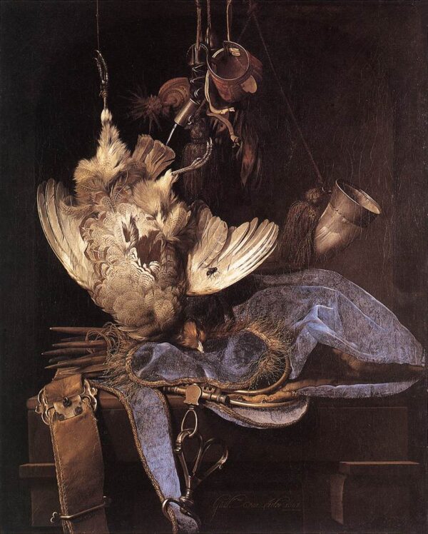 Still Life With Hunting Equipment And Dead Birds 1668 by Willem van Aelst, hand-painted oil painting reproduction
