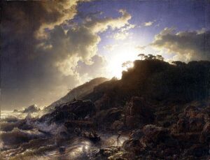 Sunset after a Storm on the Coast of Sicily by Andreas Achenbach, hand-painted oil painting reproduction