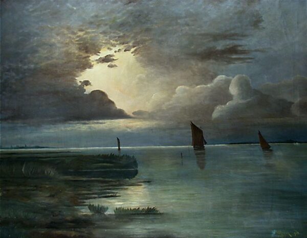 Sunset at the Sea with Thunderstorm by Andreas Achenbach, hand-painted oil painting reproduction