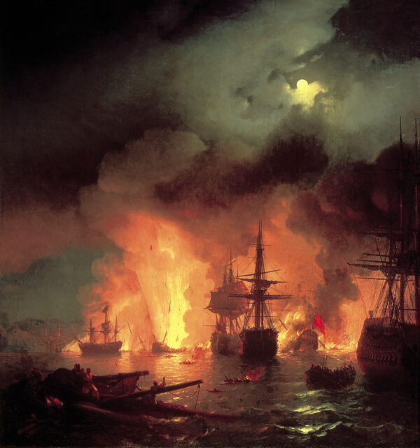 The Battle of Chesme by Ivan Aivazovsky, hand-painted oil painting reproduction