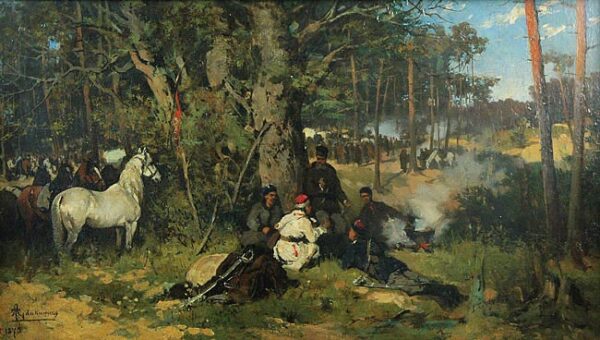 The Camp of the Insurgents in the Forest by Tadeusz Ajdukiewicz, hand-painted oil painting reproduction
