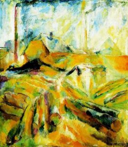 Timberyard Construction by Vilmos Aba-Novák, hand-painted oil painting reproduction