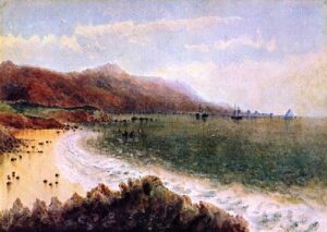 US Steamer Active and Schooner Ewing in Santa Barbara Channel by James Madison Alden, hand-painted oil painting reproduction