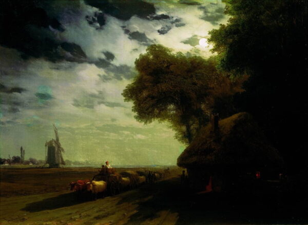 Ukrainian Landscape with Chumaks in the Moonlight by Ivan Aivazovsky, hand-painted oil painting reproduction