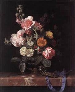 Vase Of Flowers With Watch 1656 by Willem van Aelst, hand-painted oil painting reproduction