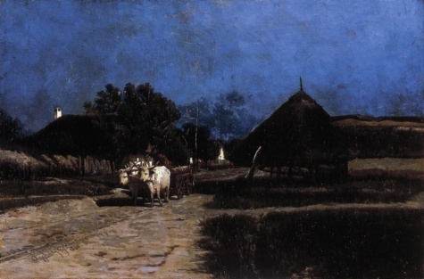 Village at Night by Gyula Aggházy, hand-painted oil reproduction