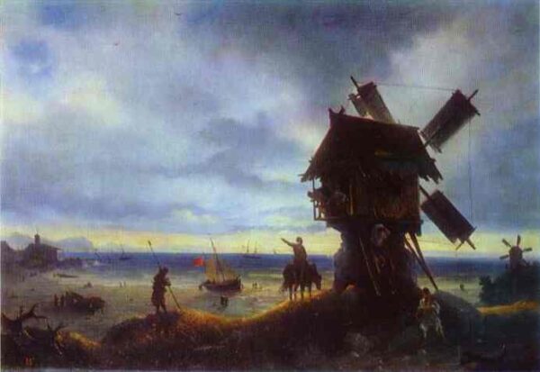 Windmill On The Sea by Ivan Aivazovsky, hand-painted oil painting reproduction