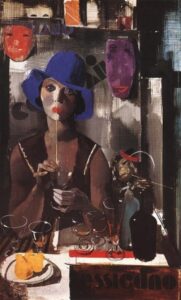 Woman with Blue Hat c 1930 by Vilmos Aba-Novák, hand-painted oil painting reproduction