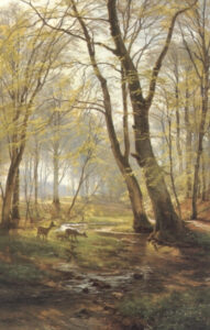 Woodland Scene With Deer by Carl Fredrik Aagard, hand-painted oil painting reproduction