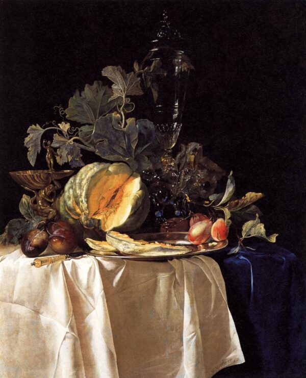 Still Life with Fruit and Crystal Vase 1652 by Willem van Aelst, hand-painted oil painting reproduction