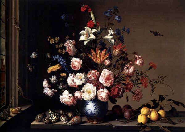 Vase of Flowers by a Window 1650-57 by Balthasar van der Ast, hand-painted oil painting reproduction