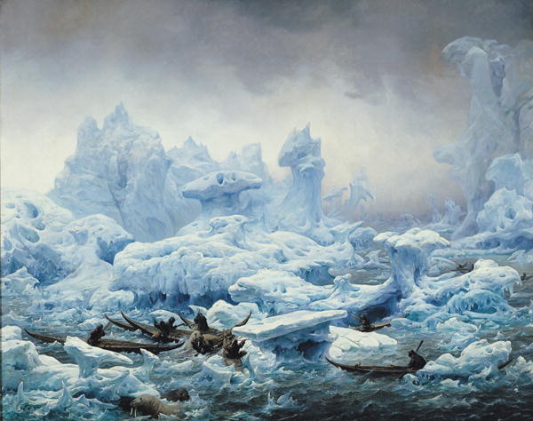 Fishing for Walrus in the Arctic Ocean 1841 by Francois Auguste Biard, hand-painted oil reproduction